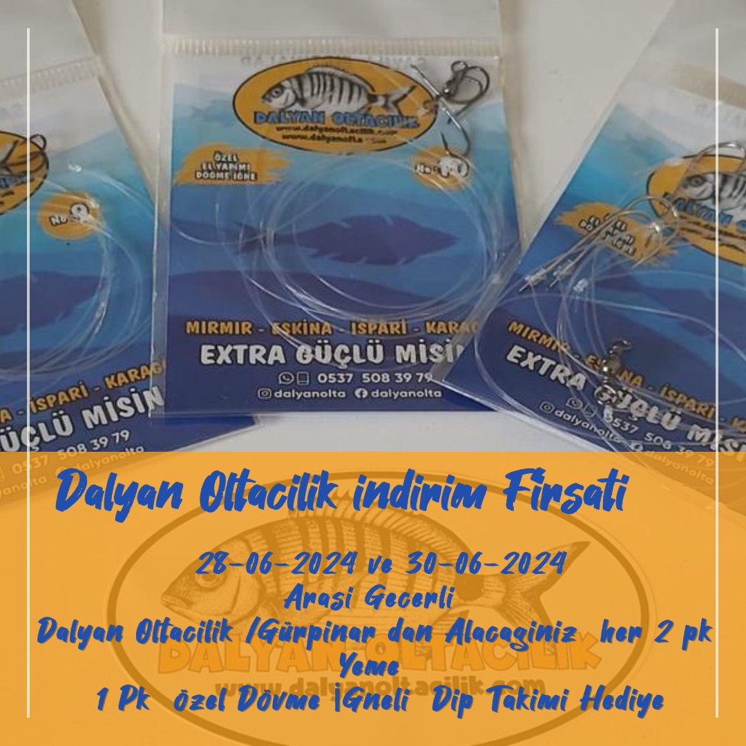 #DalyanOltacılık, #Gürpınar, #canlıyemkampanya, #dövmeiğneli, #diptakımıhediye, #balıkavı, #canlıyem, #sosyalmedya, #YouTube, #Instagram, #balıkavımalzemeleri, #kampanya, #balıkçılık, #özelkampanya, #BeylikdüzüBalıkAvı, #BüyükçekmeceBalıkAvı